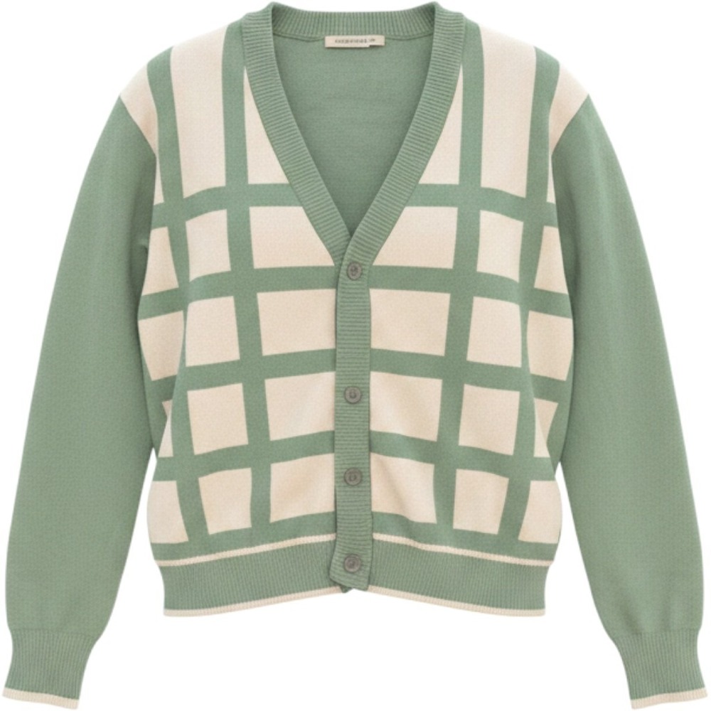 Urban Outfitters Sage Green Cream Striped V-Neck Cardigan Sweater Large